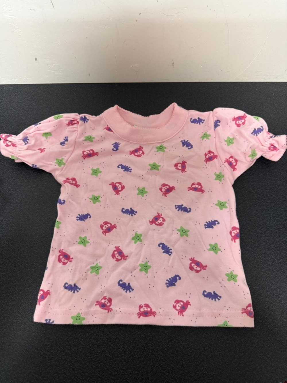 Pink Short-Sleeve Kids Tee with Crab & Star Print 1990